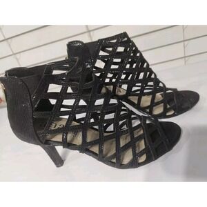 a. n. a A New‎ Approach Women's 7.5 Black Lattice Open Toe Heels Shoes Sparkle